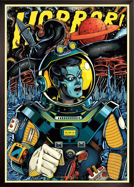 Levně Plakát, Obraz - Astronaut in outer space, retro futurism, Man_Half-tube, 30 × 40 cm
