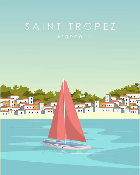 Levně Plakát, Obraz - Saint Tropez travel poster France, Kristina Bilous, 30 × 40 cm