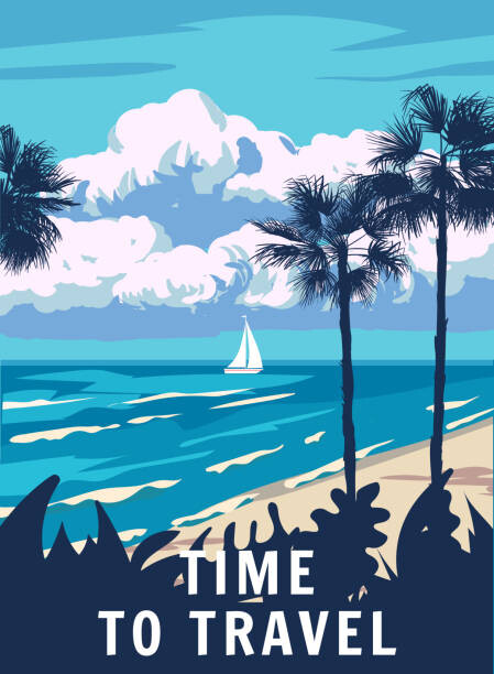 Ilustrace Time To Travel Retro Poster. Tropical, VectorUp, 30 × 40 cm