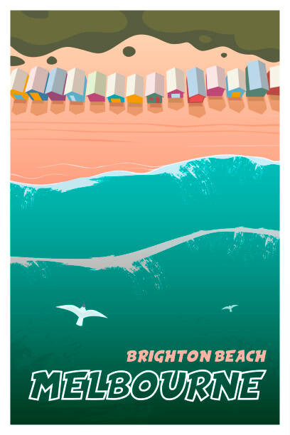 Levně Plakát, Obraz - Melbourne. Vector travel poster Brighton beach, Mikalai Manyshau, 26.7 × 40 cm