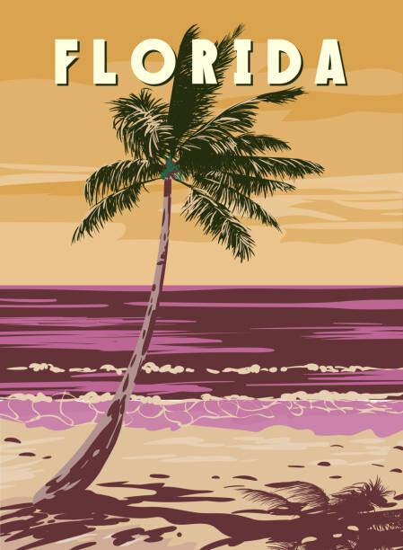 Ilustrace Florida Beach Retro Poster. Palm on, VectorUp, 30 × 40 cm