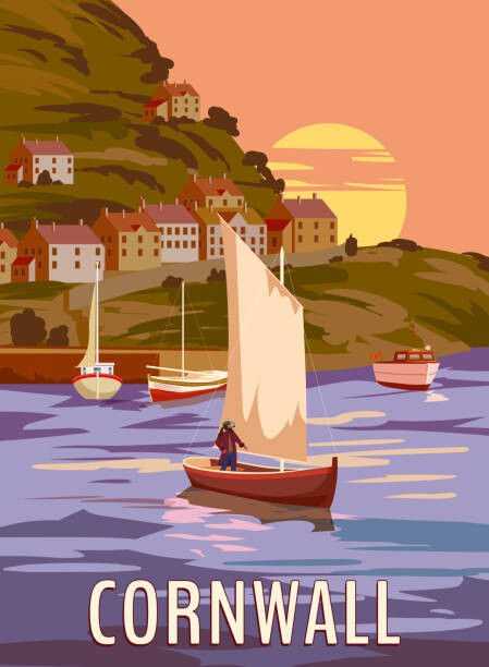 Ilustrace Travel Poster Cornwall, Vintage, South West, VectorUp, 30 × 40 cm