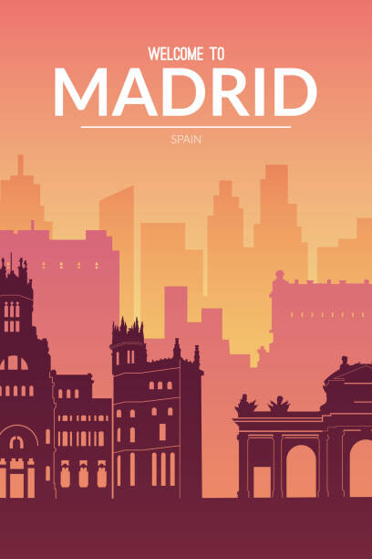 Ilustrace Madrid, Spain famous cityscape view background., Chuhail, 26.7 × 40 cm
