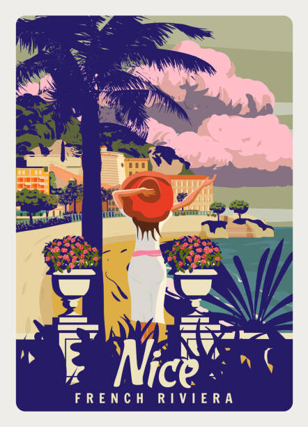 Ilustrace Nice French Riviera coast poster vintage., VectorUp, 30 × 40 cm