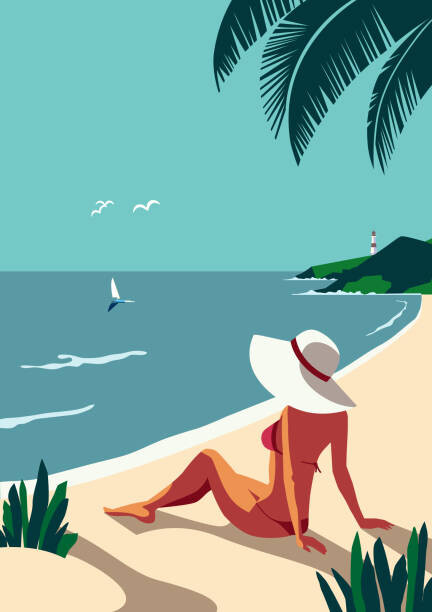 Ilustrace Relax on tropical seaside sand beach vector poster, Svetlana Aganina, 30 × 40 cm
