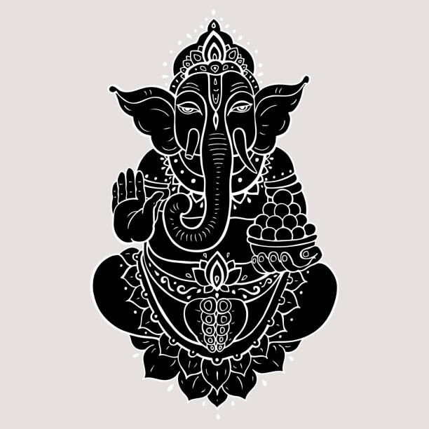 Levně Plakát, Obraz - Ganapati Meditation in lotus pose, katyau, 40 × 40 cm