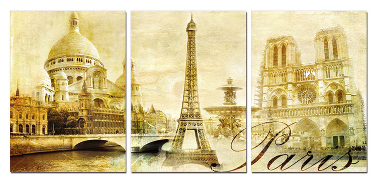 Paris - Monuments, Old Style Tableau Multi-Toiles