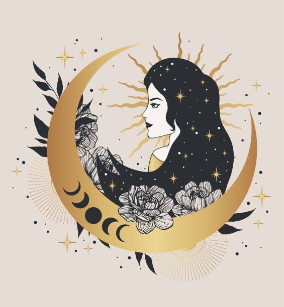 Levně Plakát, Obraz - Mystical woman with the crescent and, Lyubov Ovsyannikova, 40 × 40 cm