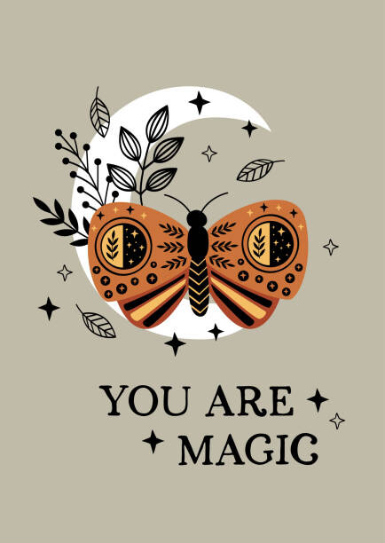 Levně Plakát, Obraz - magic poster with bohemian moth on the moon, nataka, 30 × 40 cm