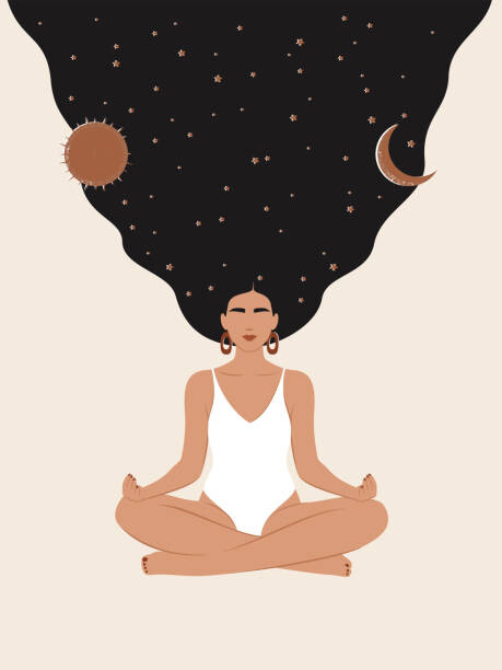 Ilustrace Vector woman with starry hair, sun, MAIKOVA, 30 × 40 cm