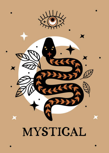 Levně Plakát, Obraz - poster with mystic eye , black snake and moon, nataka, 30 × 40 cm