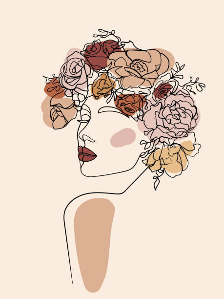 Levně Plakát, Obraz - Woman face with flowers in her, Irina Shisterova, 30 × 40 cm