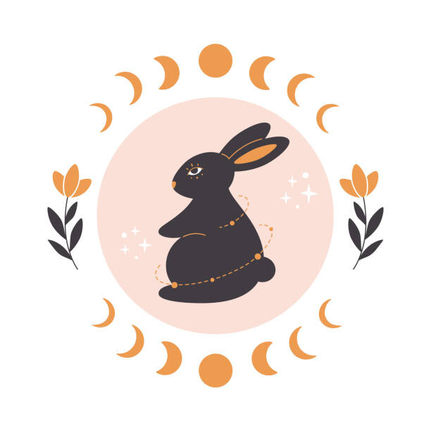 Levně Plakát, Obraz - Cute rabbit with astrology, botany and, Alina Kotliar, 40 × 40 cm