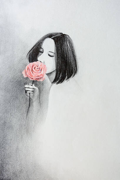 Levně Plakát, Obraz - A girl who smells the flowers, jun xu, 26.7 × 40 cm