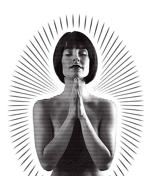 Levně Plakát, Obraz - Beautiful woman praying with sunbeams, GeorgePeters, 34.9 × 40 cm