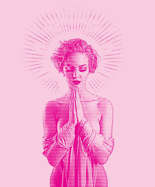 Levně Plakát, Obraz - Beautiful young woman praying, GeorgePeters, 33.2 × 40 cm