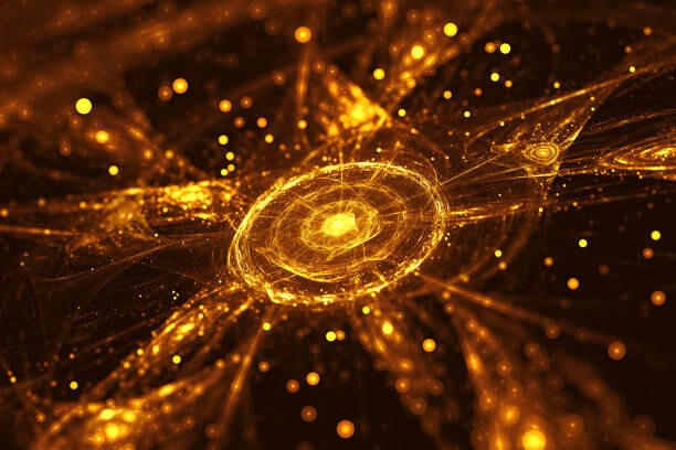 Levně Plakát, Obraz - Abstract Gold glowing Star fractal with particles, oxygen, 40 × 26.7 cm