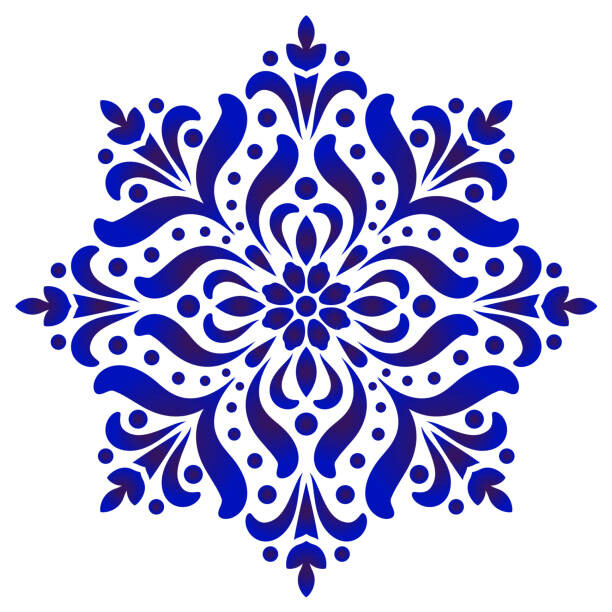Levně Plakát, Obraz - decorative flower blue and white, horizon2531, 40 × 40 cm