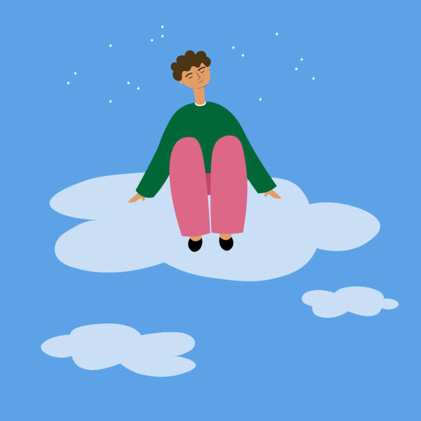 Levně Plakát, Obraz - The character sits on a cloud, Oxi An, 40 × 40 cm