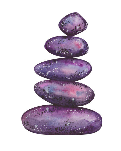 Levně Plakát, Obraz - Watercolor illustration. Hand painted stones balancing, Olga Sidelnikova, 30 × 40 cm