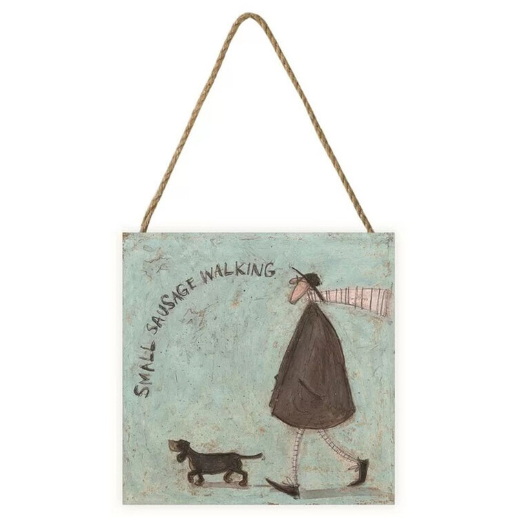 Levně Dřevěný obraz Sam Toft - Small Sausage Walking, 20 × 20 cm