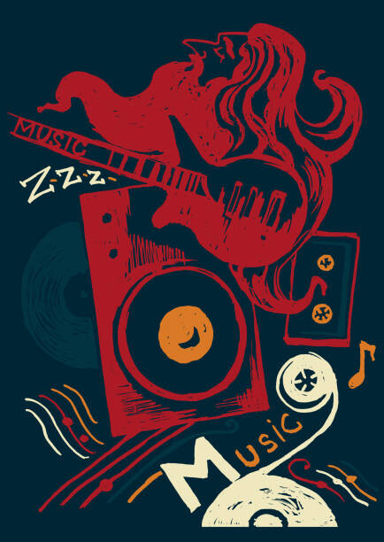 Plakát, Obraz - Music print for textiles vector illustration, Lily Nikitina, 30 × 40 cm