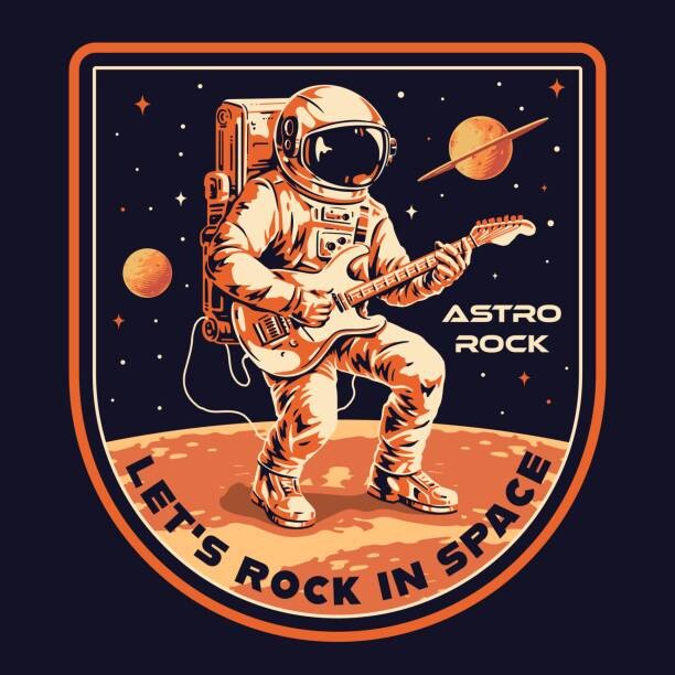Levně Plakát, Obraz - Space guitarist colorful vintage label, IMOGI, 40 × 40 cm