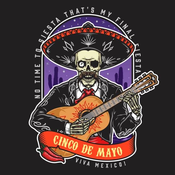 Levně Plakát, Obraz - Mexican skeleton with guitar badge, IMOGI, 40 × 40 cm
