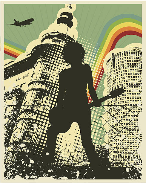 Levně Plakát, Obraz - Retro Grunge City Guitar Player, sengerg, 30 × 40 cm