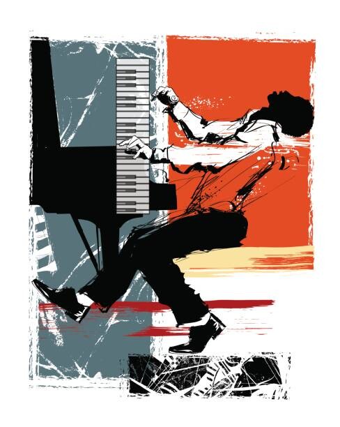 Levně Plakát, Obraz - Jazz pianist on a grunge background, isaxar, 30 × 40 cm