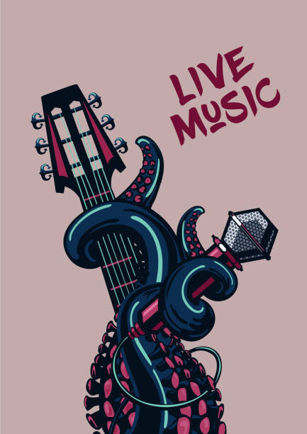 Levně Plakát, Obraz - Octopus musician. Live music. Rock poster, ne2pi, 30 × 40 cm