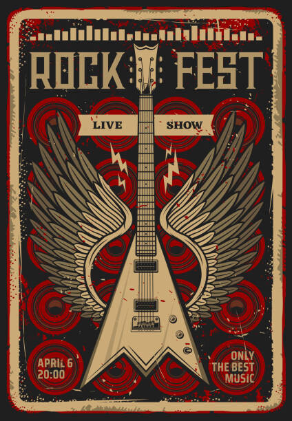 Levně Plakát, Obraz - Rock guitar retro poster, music festival concert, seamartini, 26.7 × 40 cm