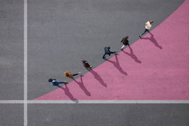 Levně Plakát, Obraz - Businesspeople walking on painted up going, Klaus Vedfelt, 40 × 26.7 cm
