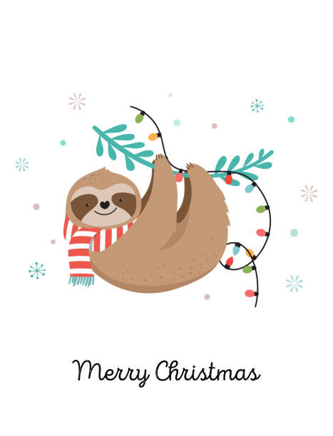 Plakát, Obraz - Cute sloth, funny Christmas illustrations with, ma_rish, 30 × 40 cm