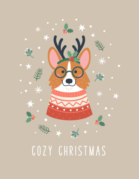 Ilustrace Cozy Christmas greeting card., Nadzeya_Dzivakova, 30 × 40 cm