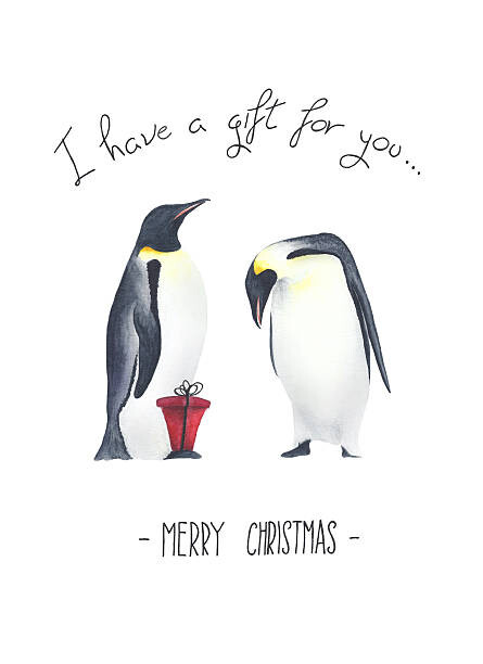 Levně Plakát, Obraz - Watercolor Christmas card with penguins, valentad, 30 × 40 cm
