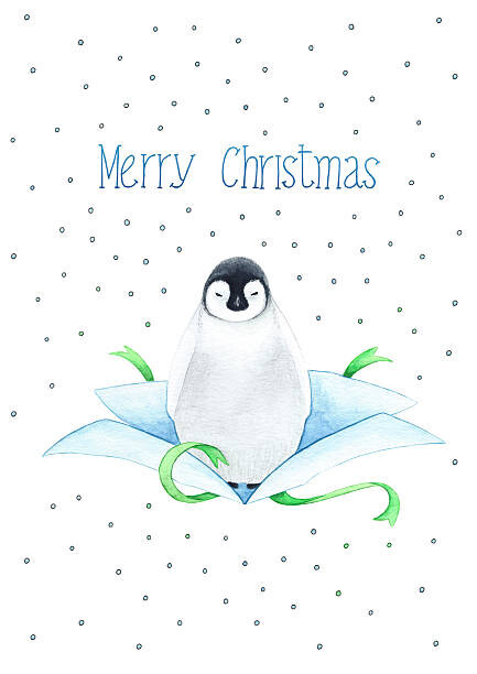 Levně Plakát, Obraz - Christmas card with baby penguin, valentad, 30 × 40 cm