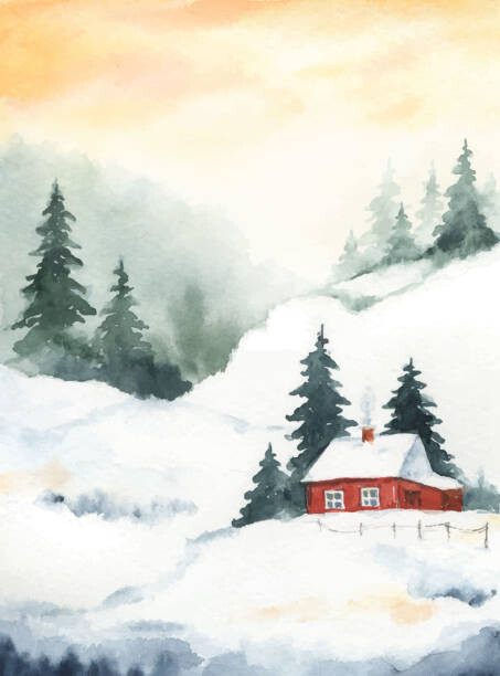 Levně Plakát, Obraz - Watercolor vector Christmas card with winter, ElenaMedvedeva, 30 × 40 cm