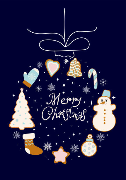 Levně Plakát, Obraz - New Year's card. Hanging Christmas tree, OLiAN, 26.7 × 40 cm