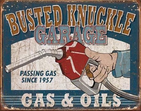 Metallschild BUSTED KNUCKLE - Gas & Oils