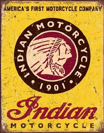 Plechová cedule INDIAN MOTORCYCLES - Since 1901, (31.5 x 40 cm)