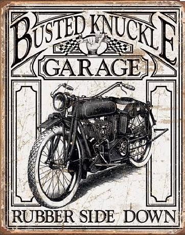 Metallschild BUSTED KNACKLE - Vintage