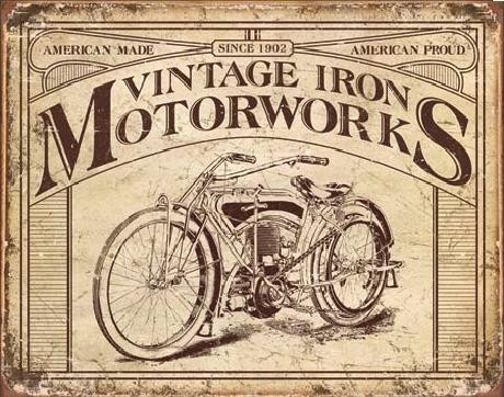 Plechová cedule VINTAGE IRON MOTORWORKS