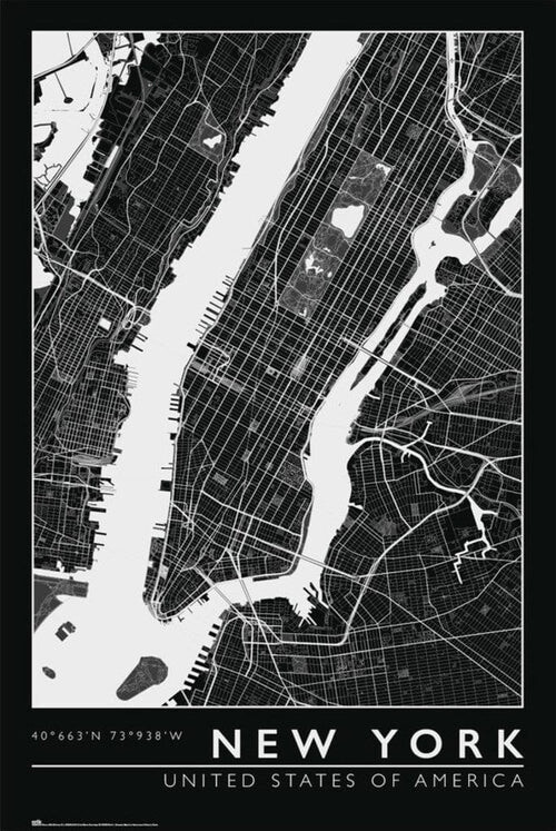 Plakát, Obraz - New York - City Map, (61 x 91.5 cm)