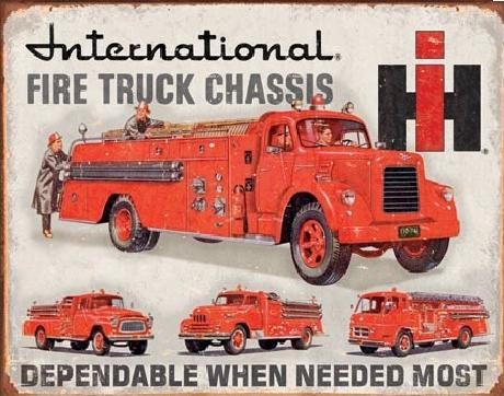 Plechová cedule INTERNATIONAL FIRE TRUCK CHASS
