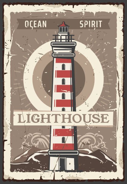 Levně Plakát, Obraz - Lighthouse and beacon tower retro marine poster, seamartini, 26.7 × 40 cm