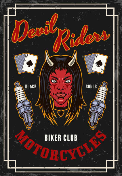 Ilustrace Biker club vector vintage colored poster, Igor Zhuravel, 26.7 × 40 cm