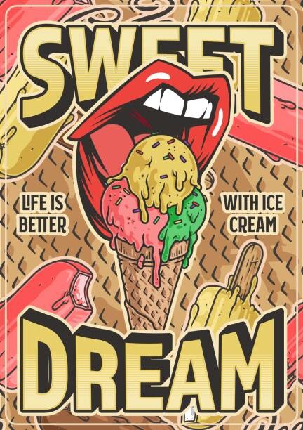 Levně Plakát, Obraz - Ice cream colorful vintage flyer, IMOGI, 30 × 40 cm