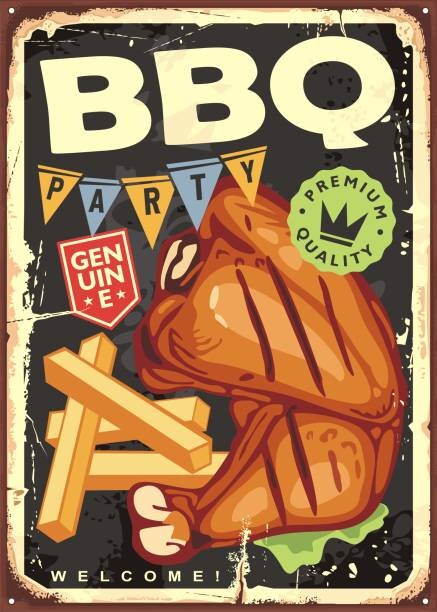 Levně Plakát, Obraz - Chicken drumstick with french fries retro sign, lukeruk, 30 × 40 cm