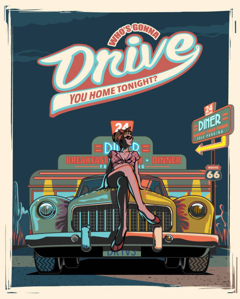 Ilustrace Rockabilly Baby at night illustration, creativica, 30 × 40 cm